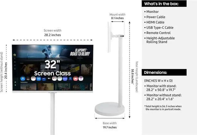 Samsung Movingstyle M7 32" 4K Smart Monitor with Rolling Stand White
