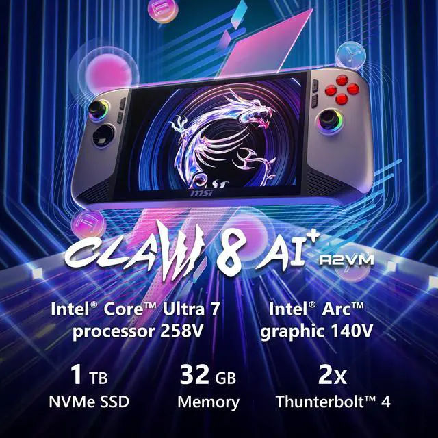 MSI Claw 8 AI+ A2VM PC Gaming Handheld Intel Ultra 7-258V