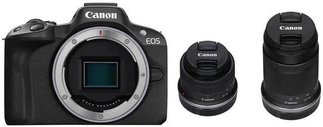 Canon EOS R50 Mirrorless Camera With 18-45mm and 55-210mm Lenses Black