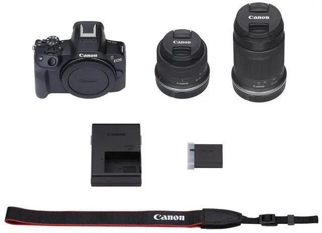 Canon EOS R50 Mirrorless Camera With 18-45mm and 55-210mm Lenses Black